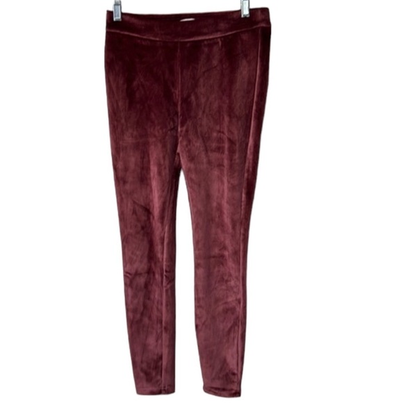 Nanette Lepore Burgundy Crushed Velvet Ribbed Leggings Size S - Picture 1 of 5